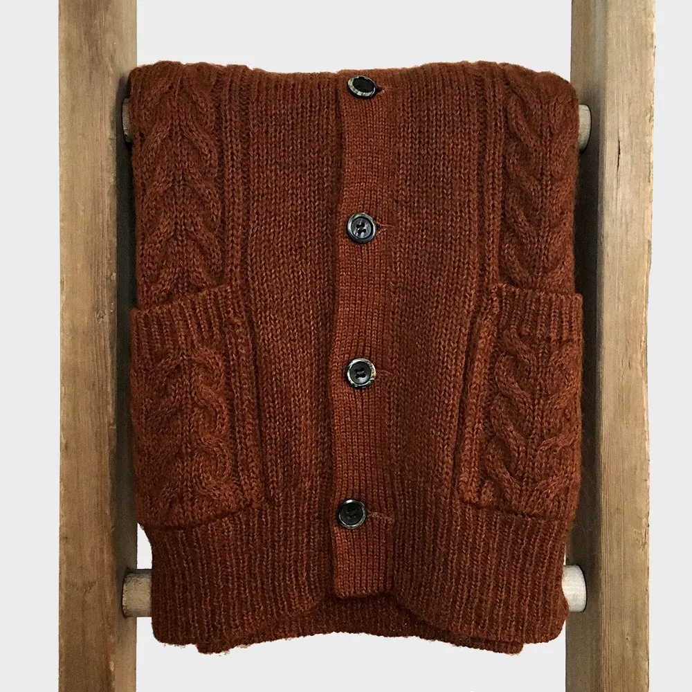 1970s Made in Japan Rust Cable-Knit Cardigan Sweater