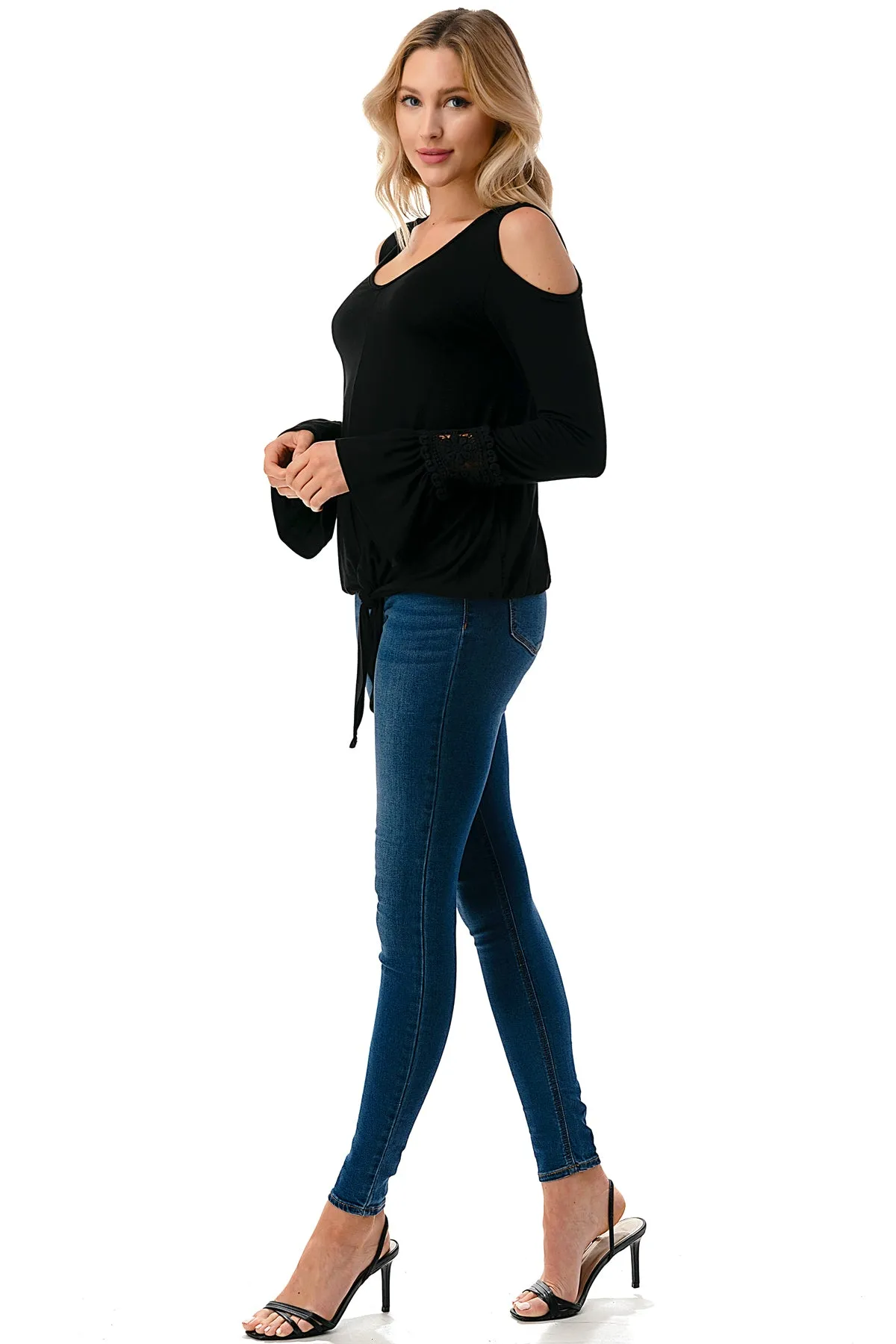 AGNES OPEN SHOULDER TOP (BLACK/SOLID BLACK)- VT2692