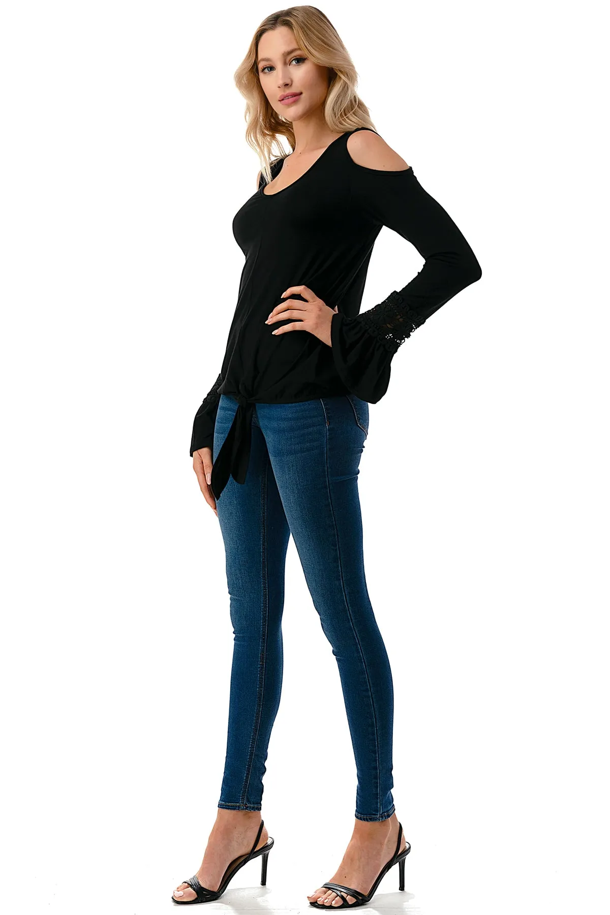 AGNES OPEN SHOULDER TOP (BLACK/SOLID BLACK)- VT2692