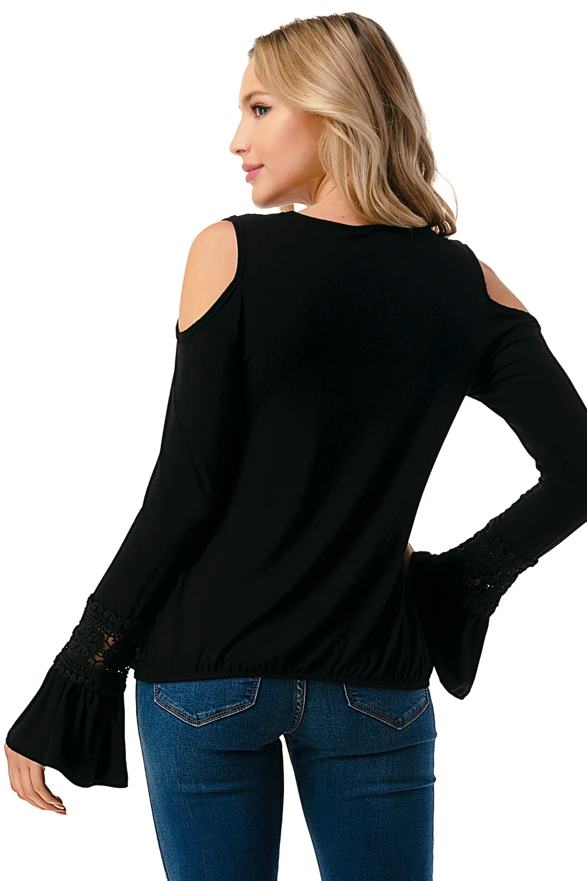 AGNES OPEN SHOULDER TOP (BLACK/SOLID BLACK)- VT2692