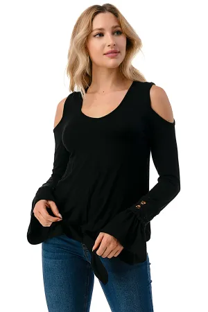 AGNES OPEN SHOULDER TOP (BLACK/SOLID BLACK)- VT2692