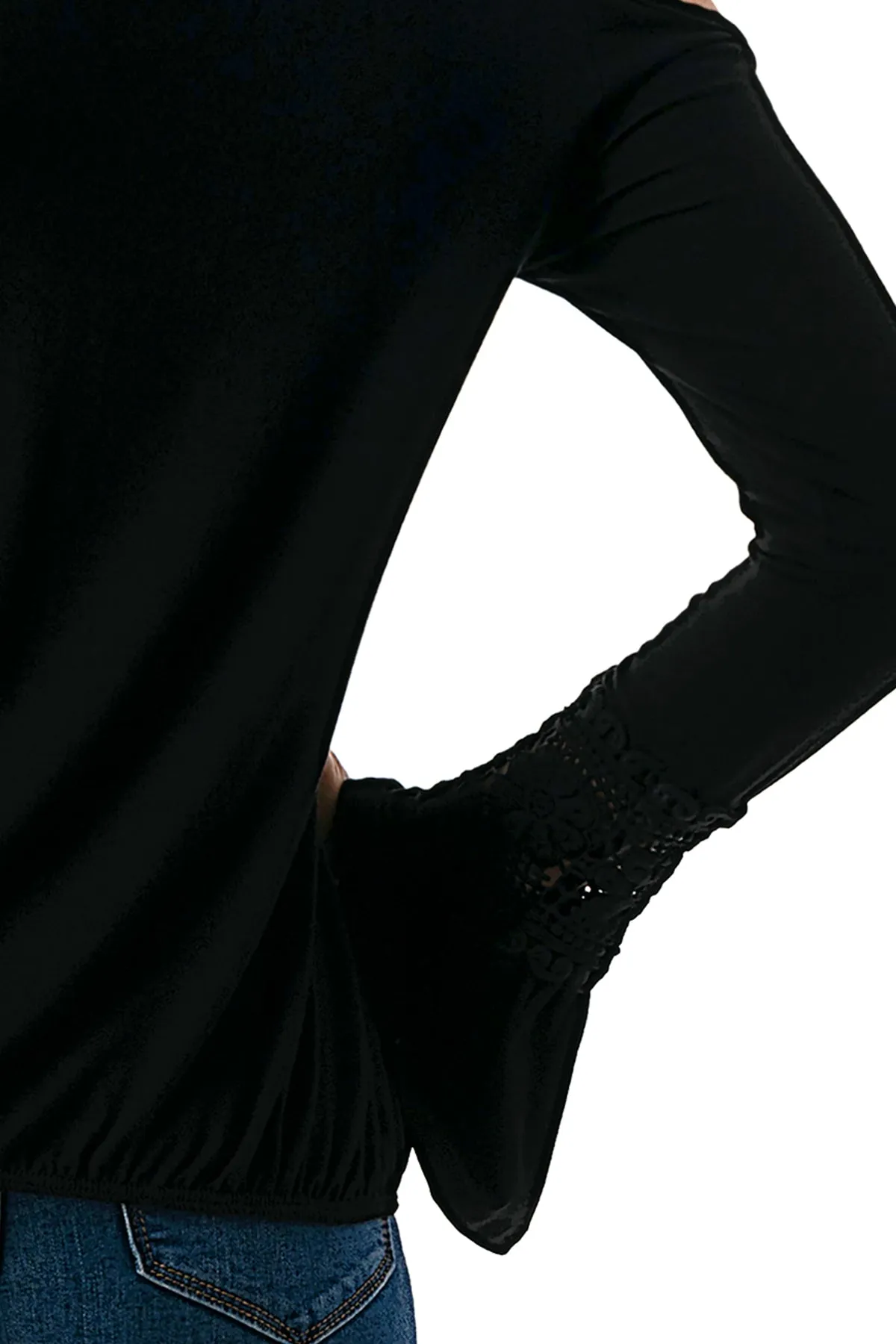 AGNES OPEN SHOULDER TOP (BLACK/SOLID BLACK)- VT2692