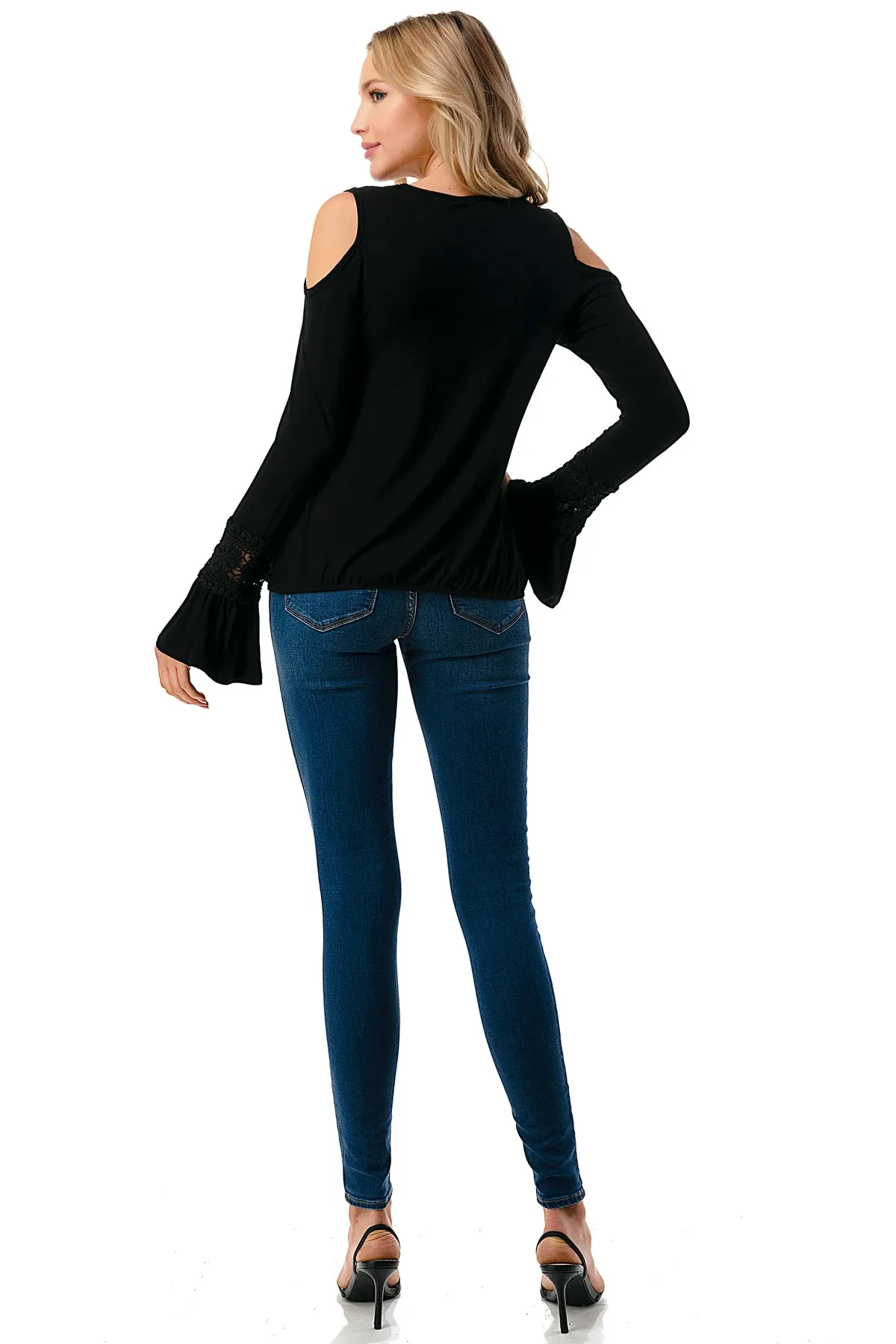 AGNES OPEN SHOULDER TOP (BLACK/SOLID BLACK)- VT2692