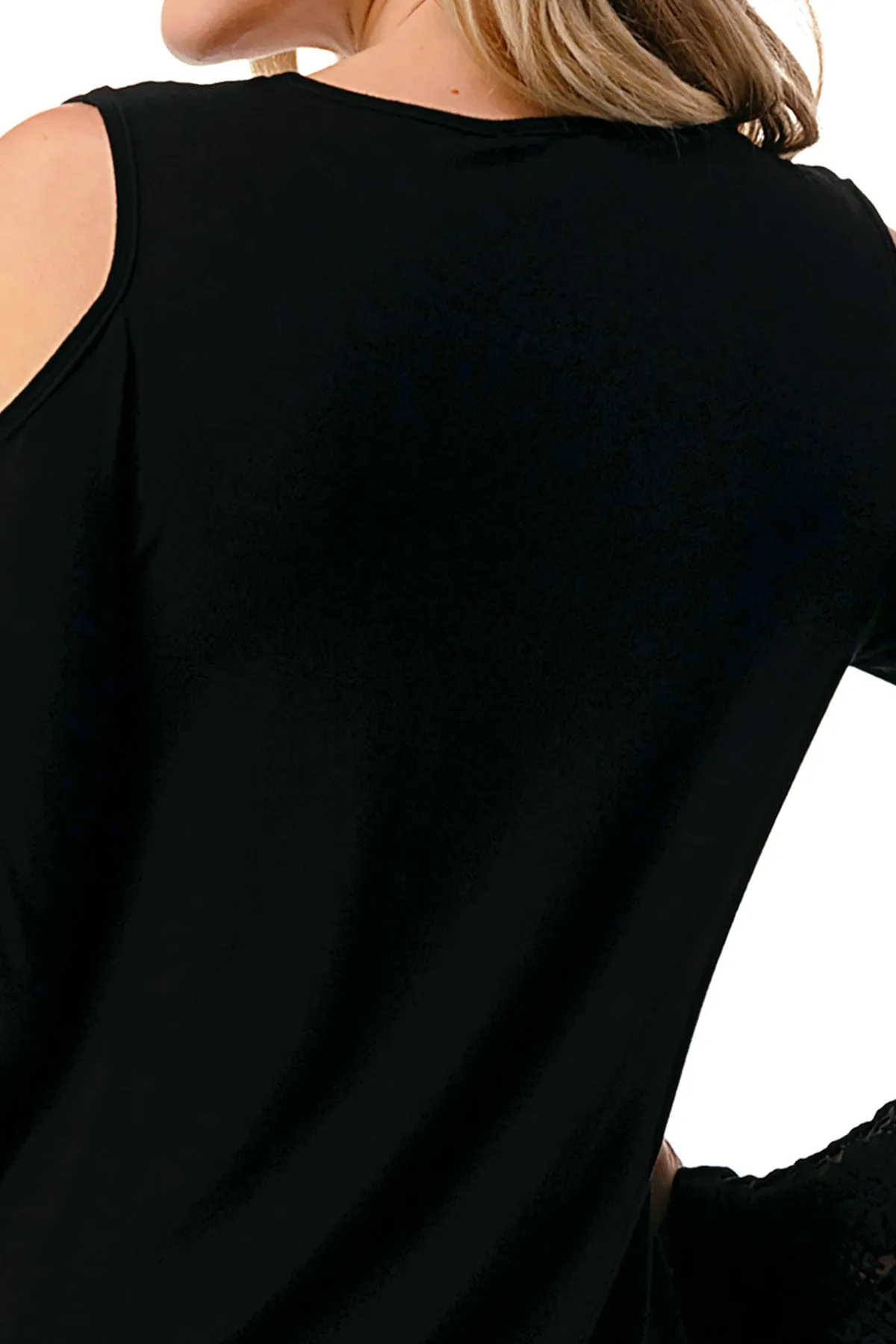 AGNES OPEN SHOULDER TOP (BLACK/SOLID BLACK)- VT2692