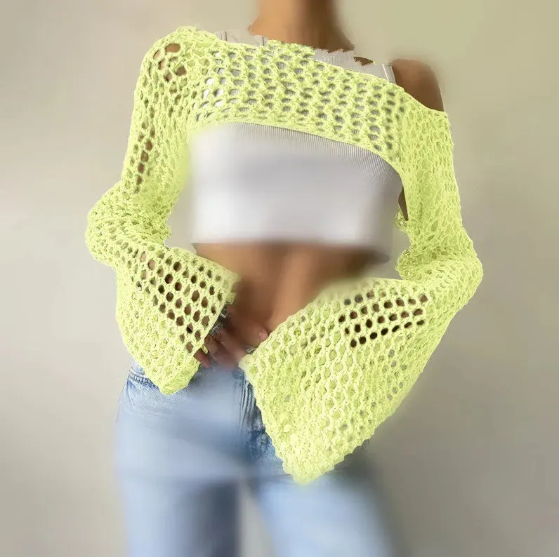 Azura - Chic Hollow Knit Crop Sweater for Women