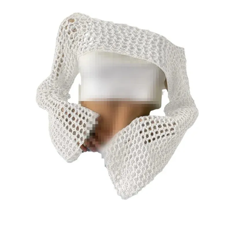 Azura - Chic Hollow Knit Crop Sweater for Women