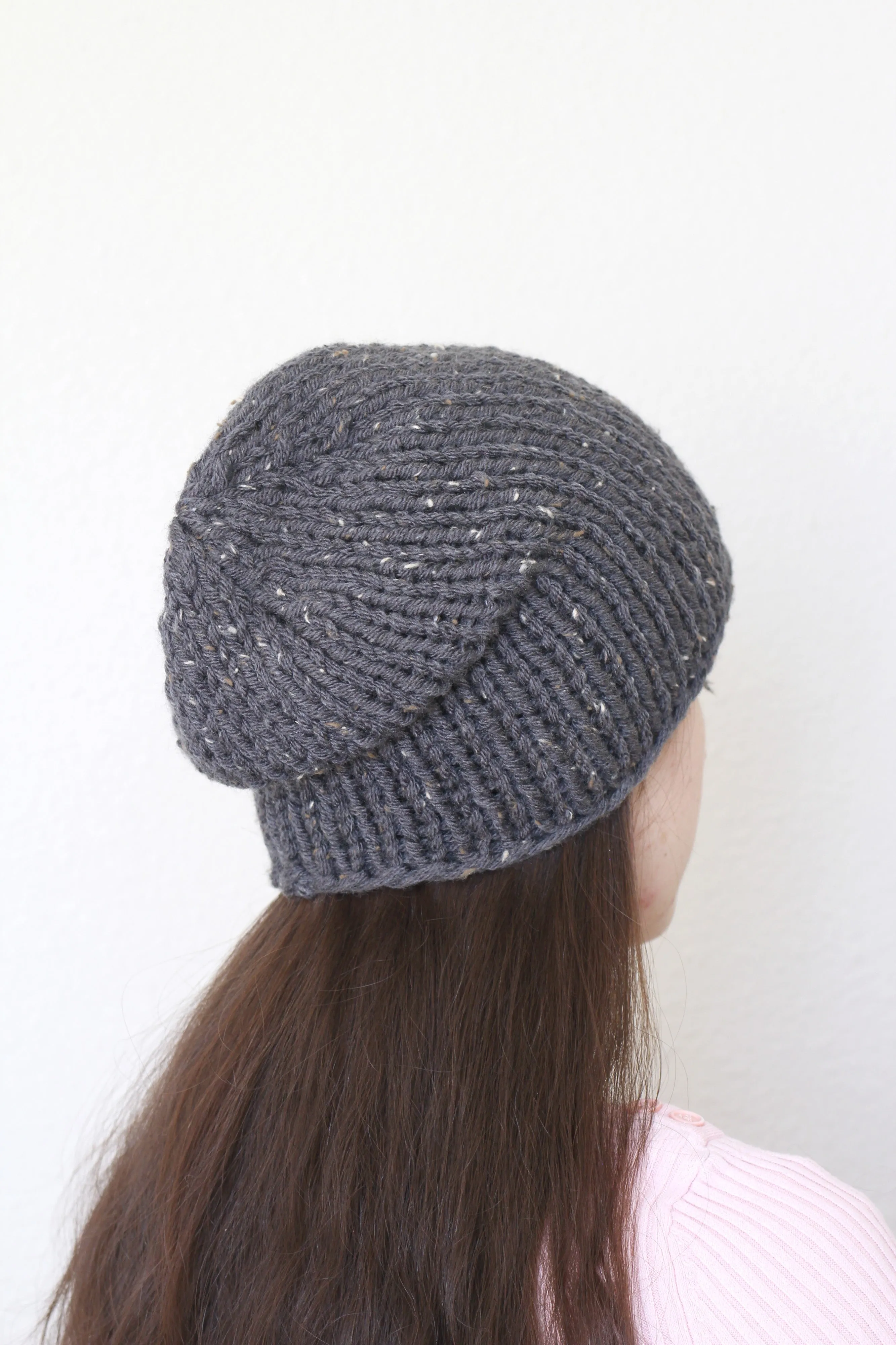 Beanie hat, knit hat, slouchy hat, knit beanie in brown color tweed hat