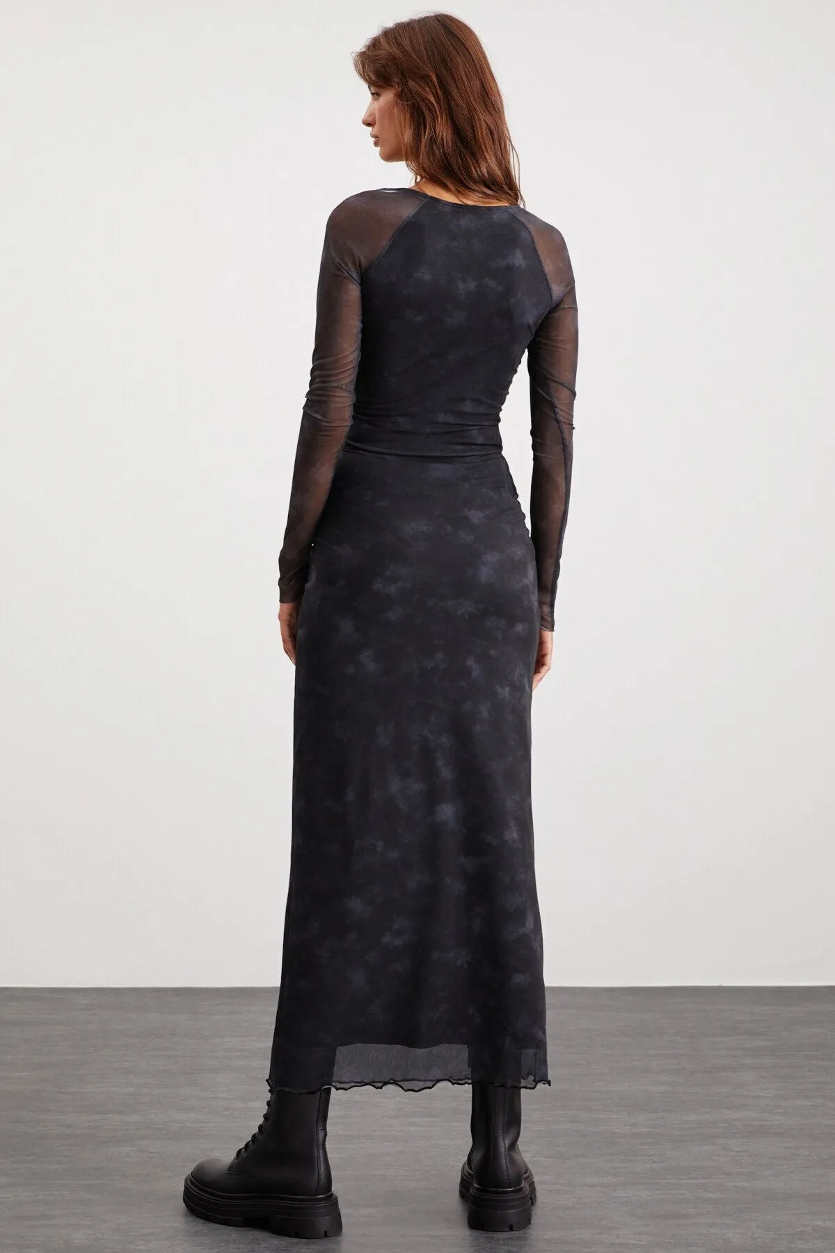 Beulah woman maxi height waist tulle dark gray skirt