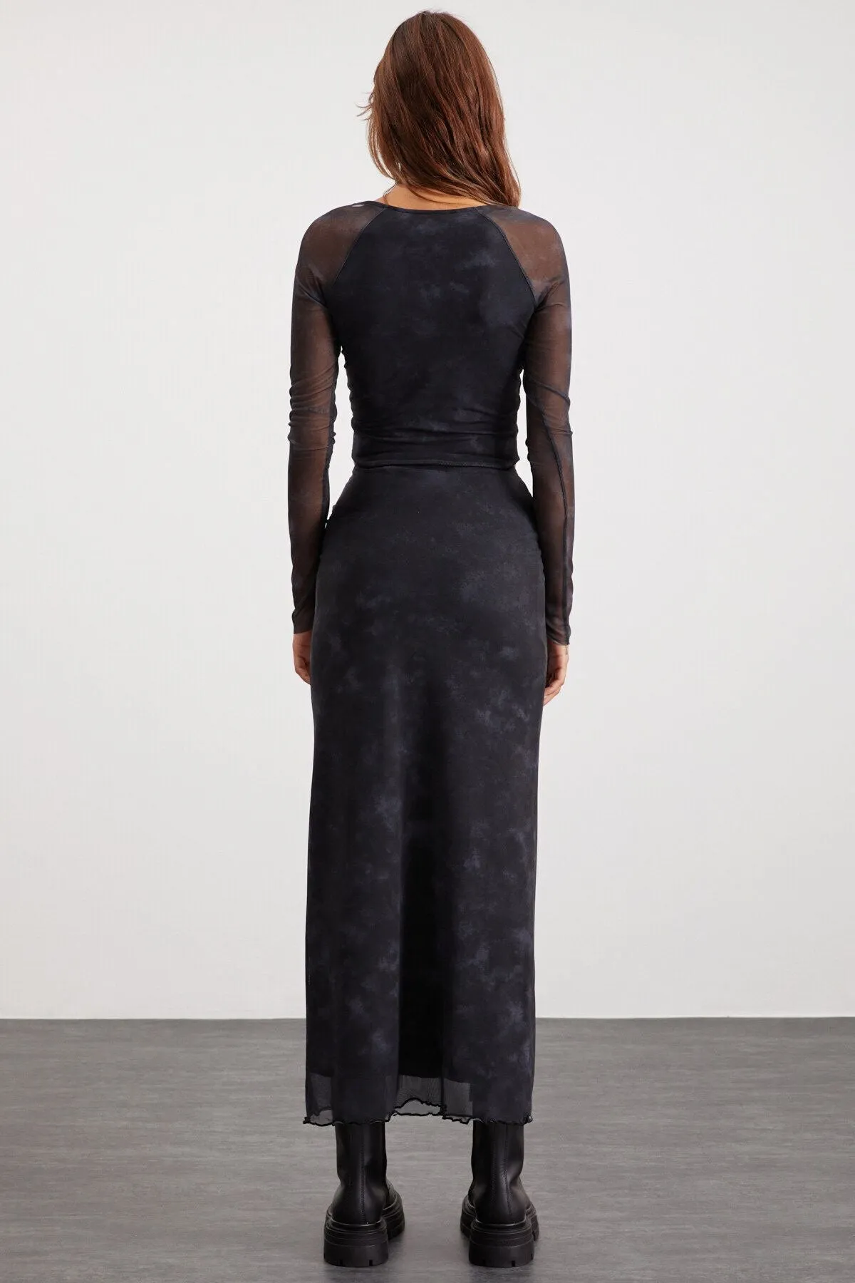 Beulah woman maxi height waist tulle dark gray skirt