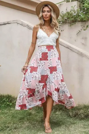 Boho Asymmetrical Skirt with Buttons and Ruffles