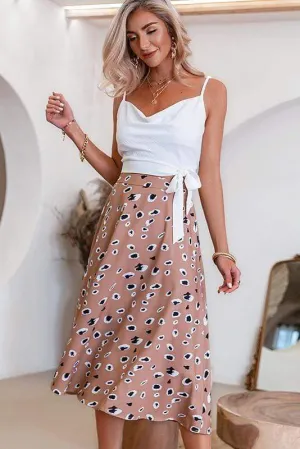 Boho Camel Skirt with Leopard Print