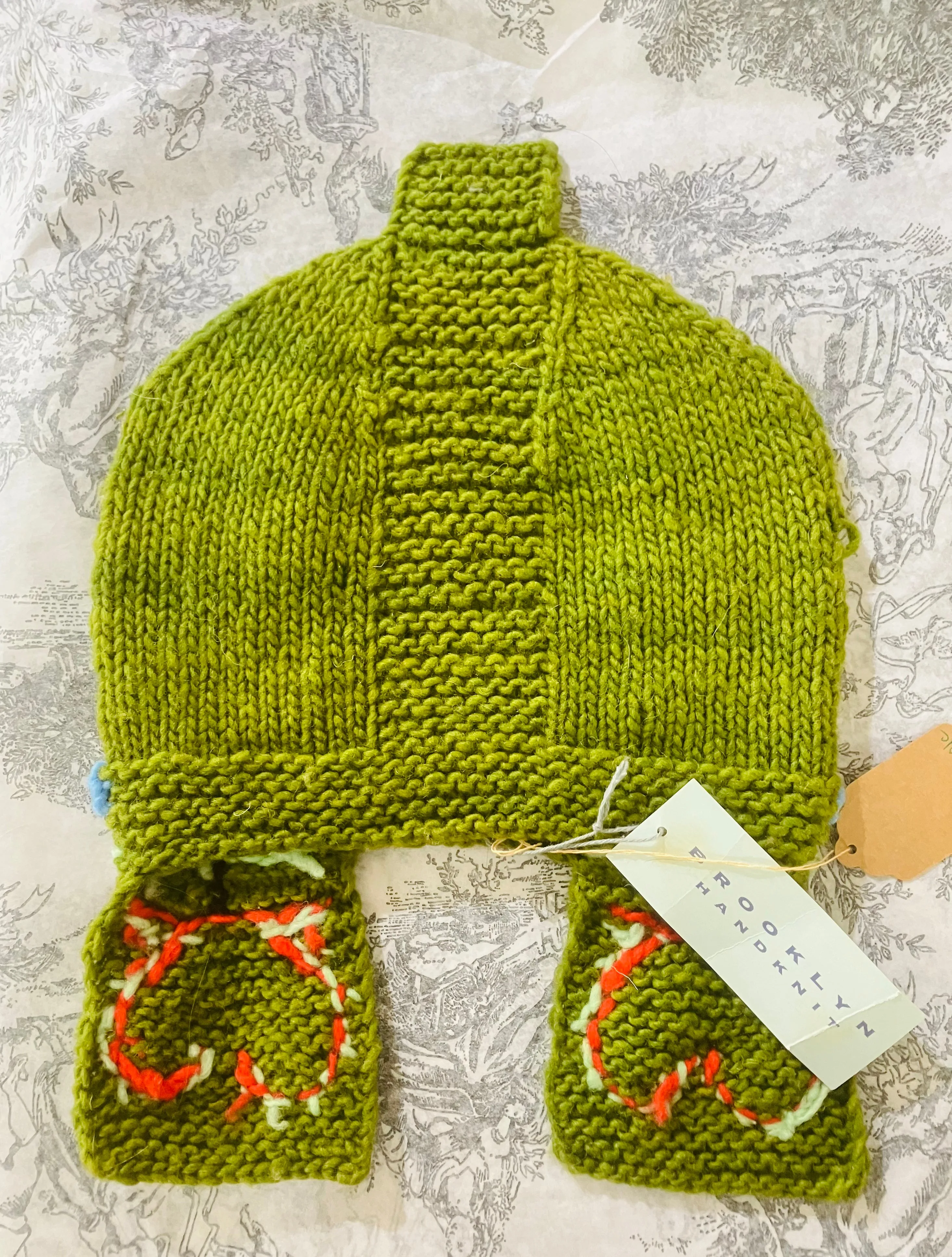 Brooklyn Handknit Green Embroidered Hat