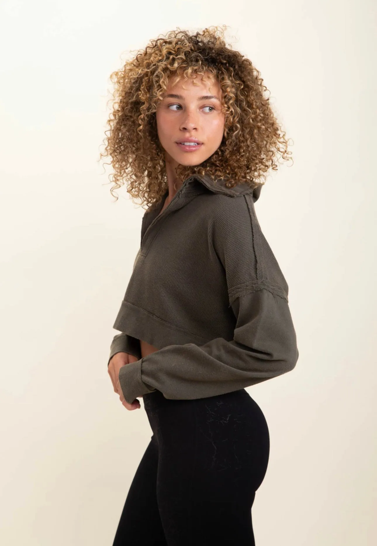 Brown Acid Wash Cropped Pullover