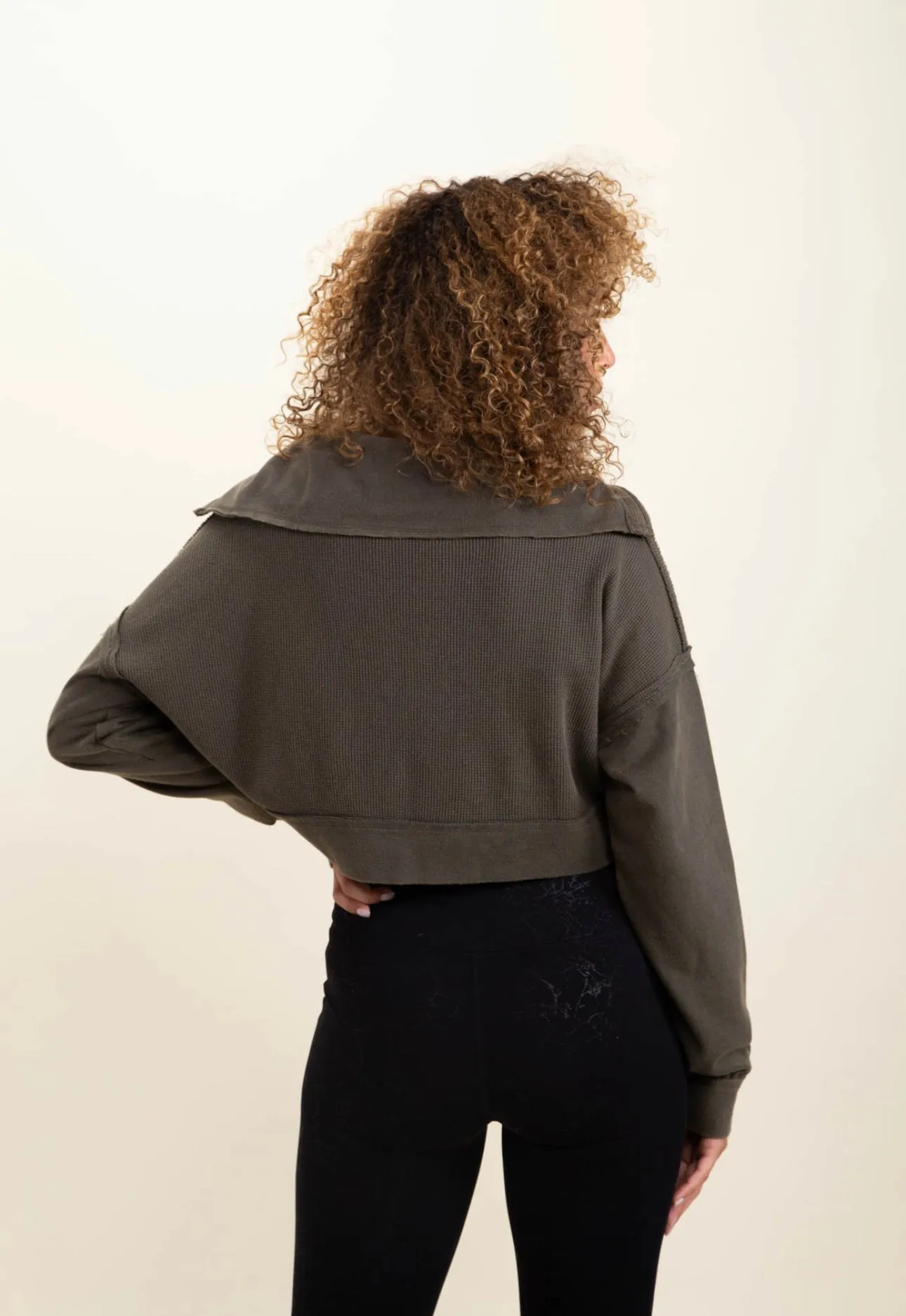Brown Acid Wash Cropped Pullover