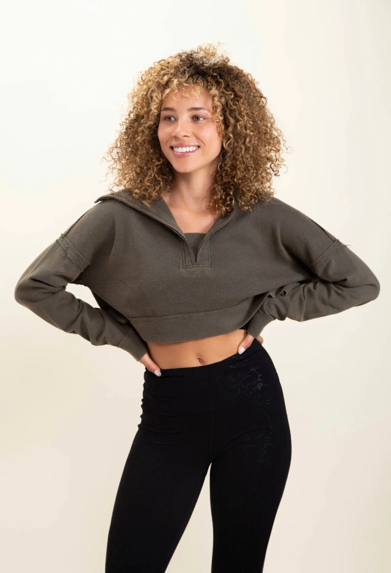 Brown Acid Wash Cropped Pullover
