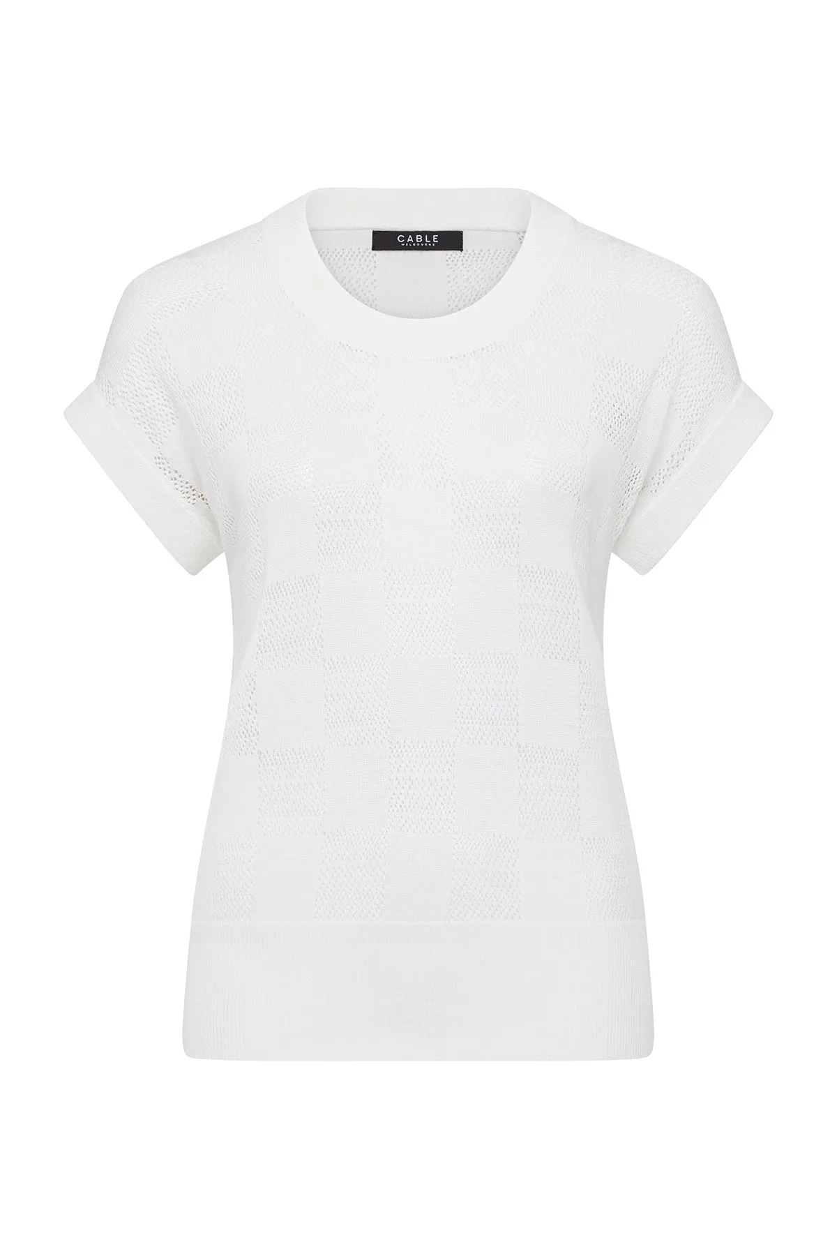 Checkerboard Knit Top - White