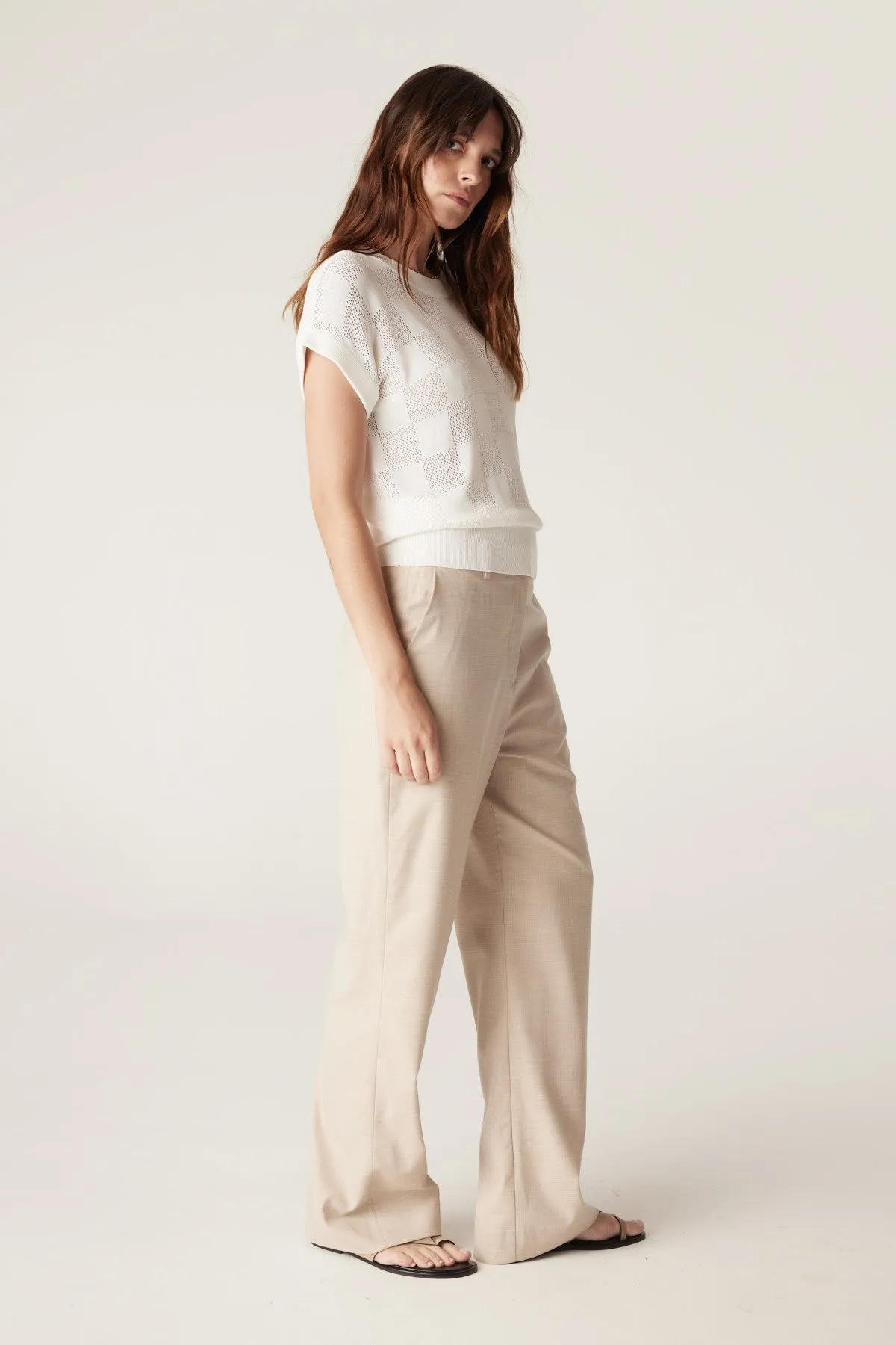 Checkerboard Knit Top - White