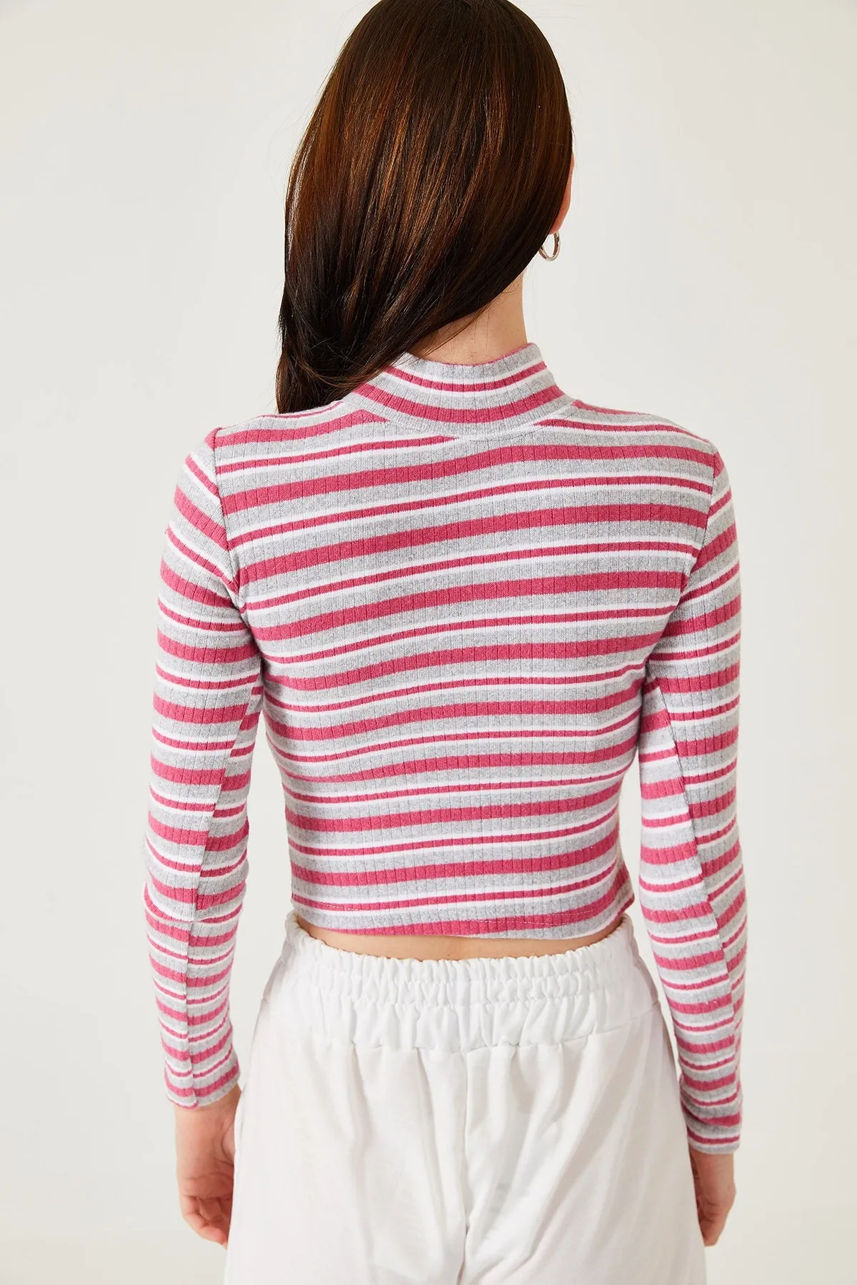 Half Fisherman Striped Crop Sweater