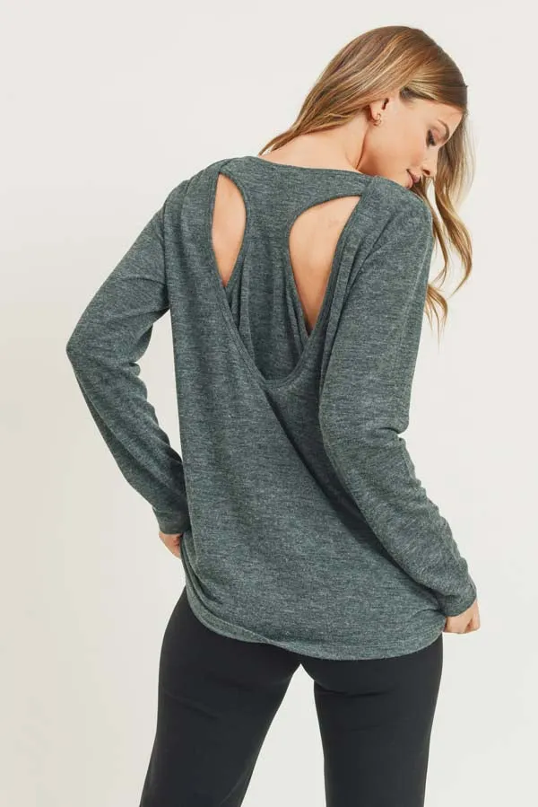 Heather Knit Cut-Out Long Sleeve Top