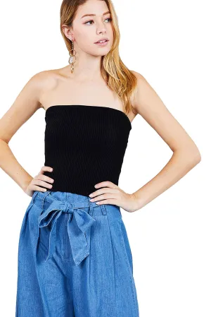 Khanomak Women's Casual Basic Rib Stretch Tube Sweater Crop top
