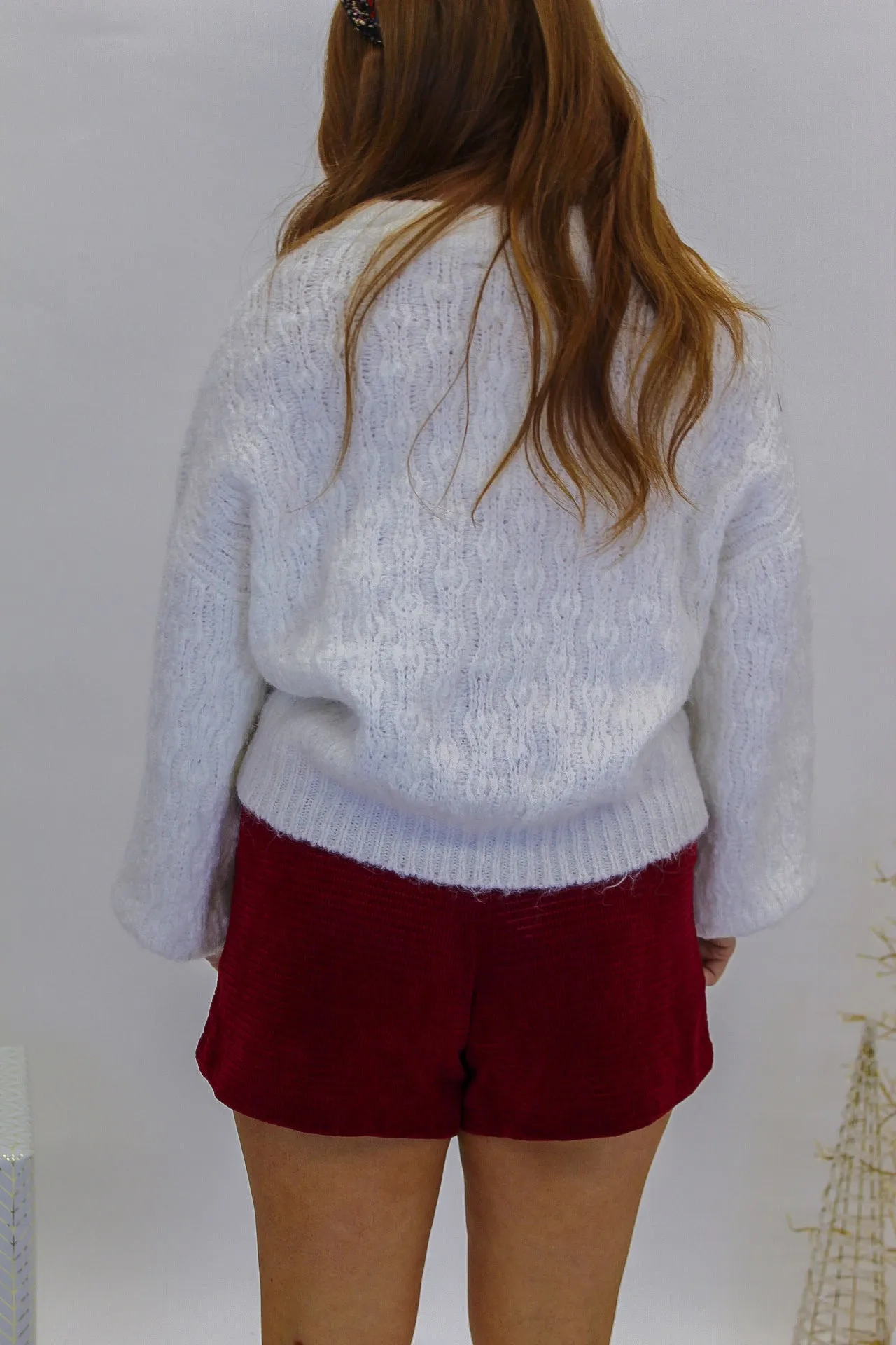 Krystal Fuzzy Knit Sweater-White