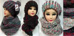 ladies winter knit hat and scarf set Case of 12