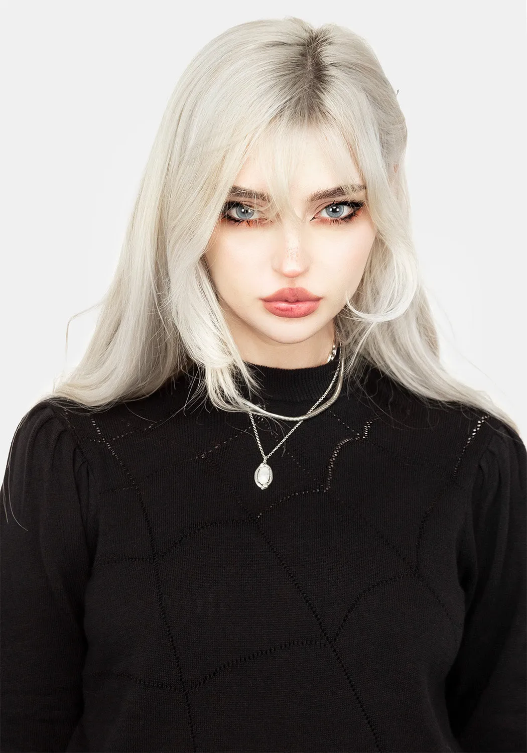 Lolth Puff Sleeve Crop Pointelle Sweater