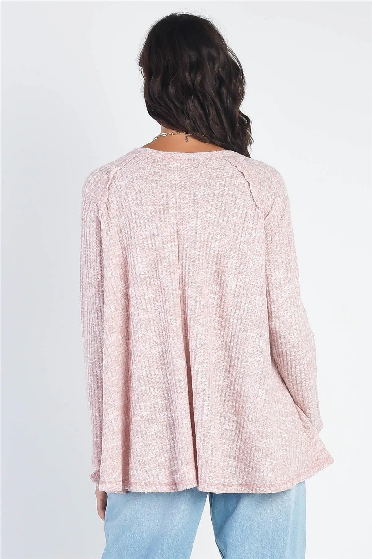 Mauve Waffle Knit Stitch Detail Long Sleeve Top /1-1-1