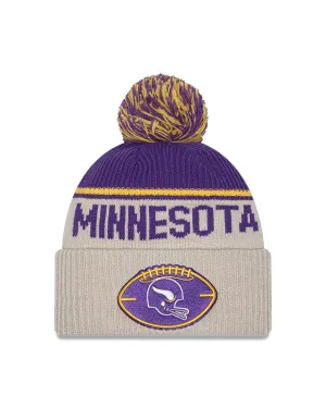Minnesota Vikings 2024 New Era NFL Sideline Historic Cuffed Pom Knit - Cream