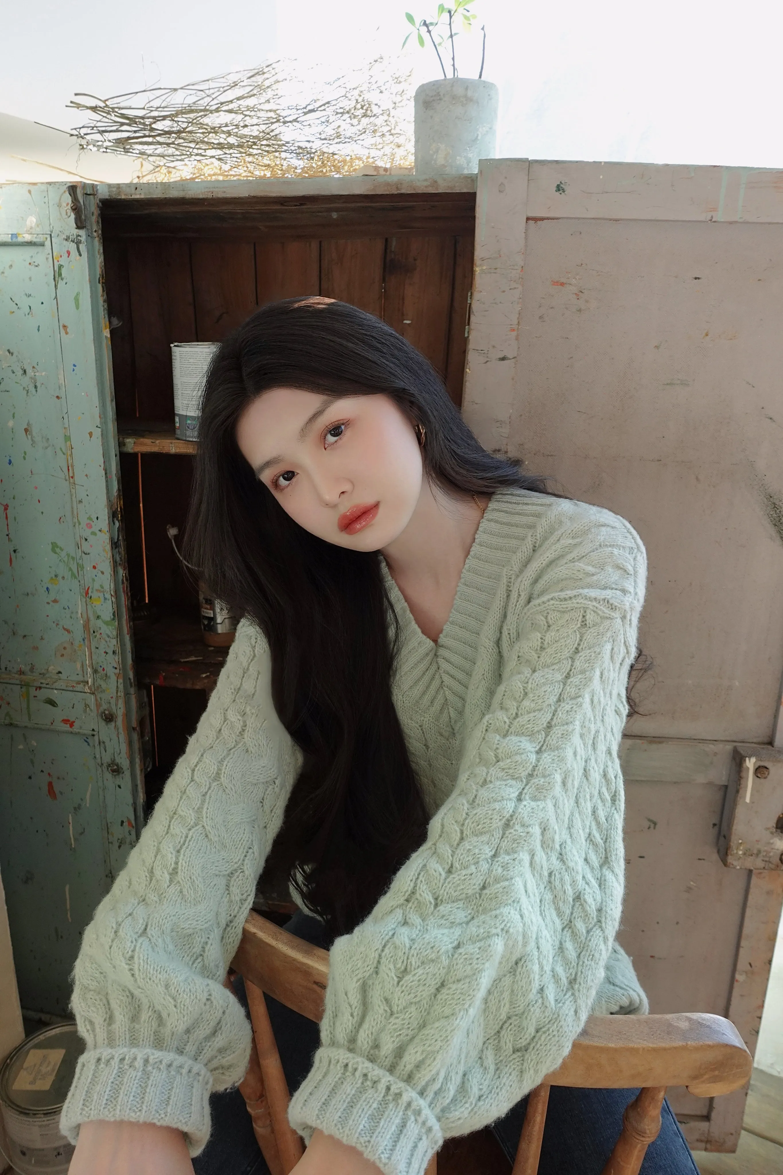 MINT GREEN TWIST KNIT SWEATER