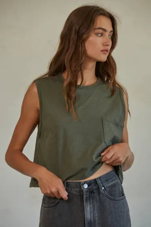 Olive Green Cotton Tank Top