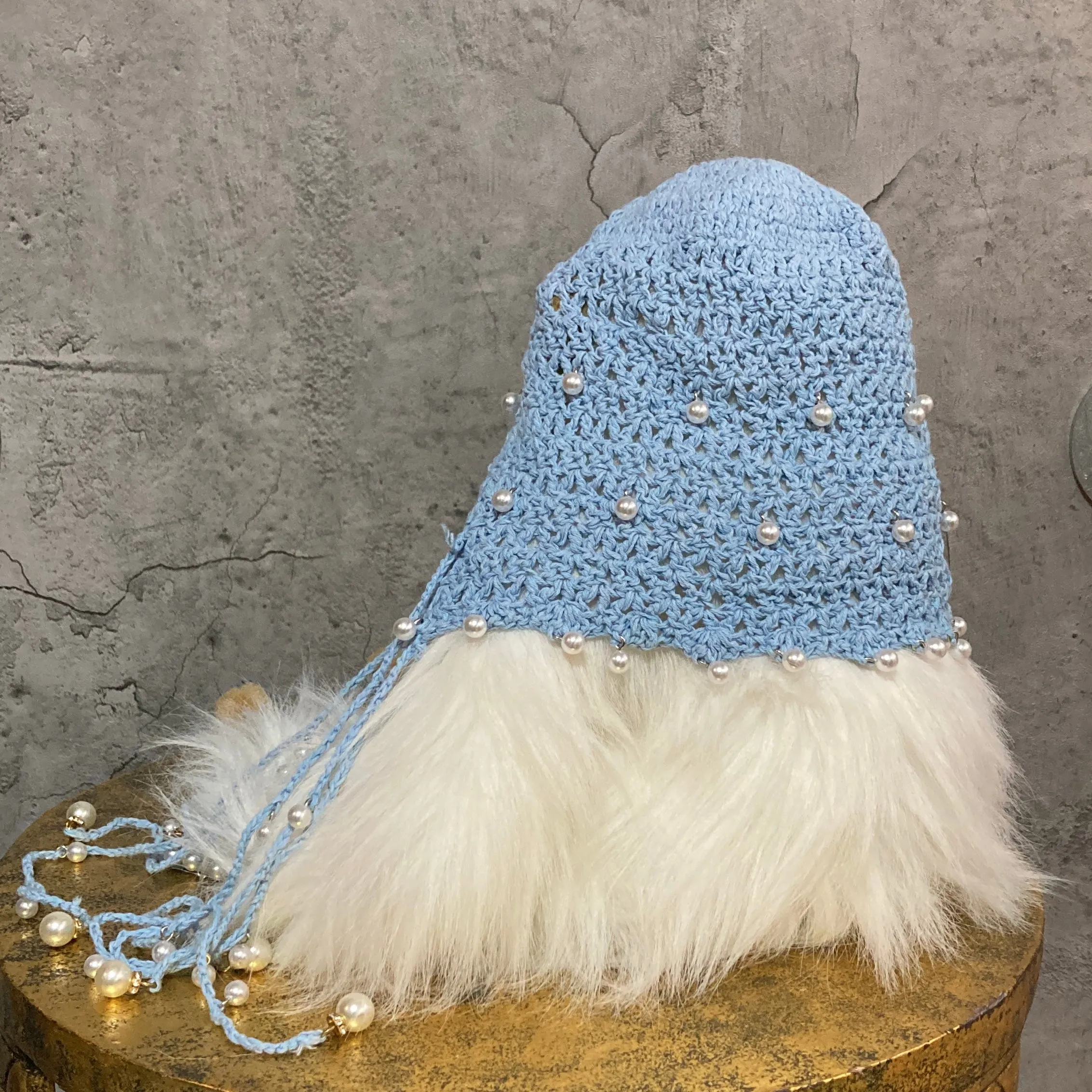 pearl knit headpiece blue