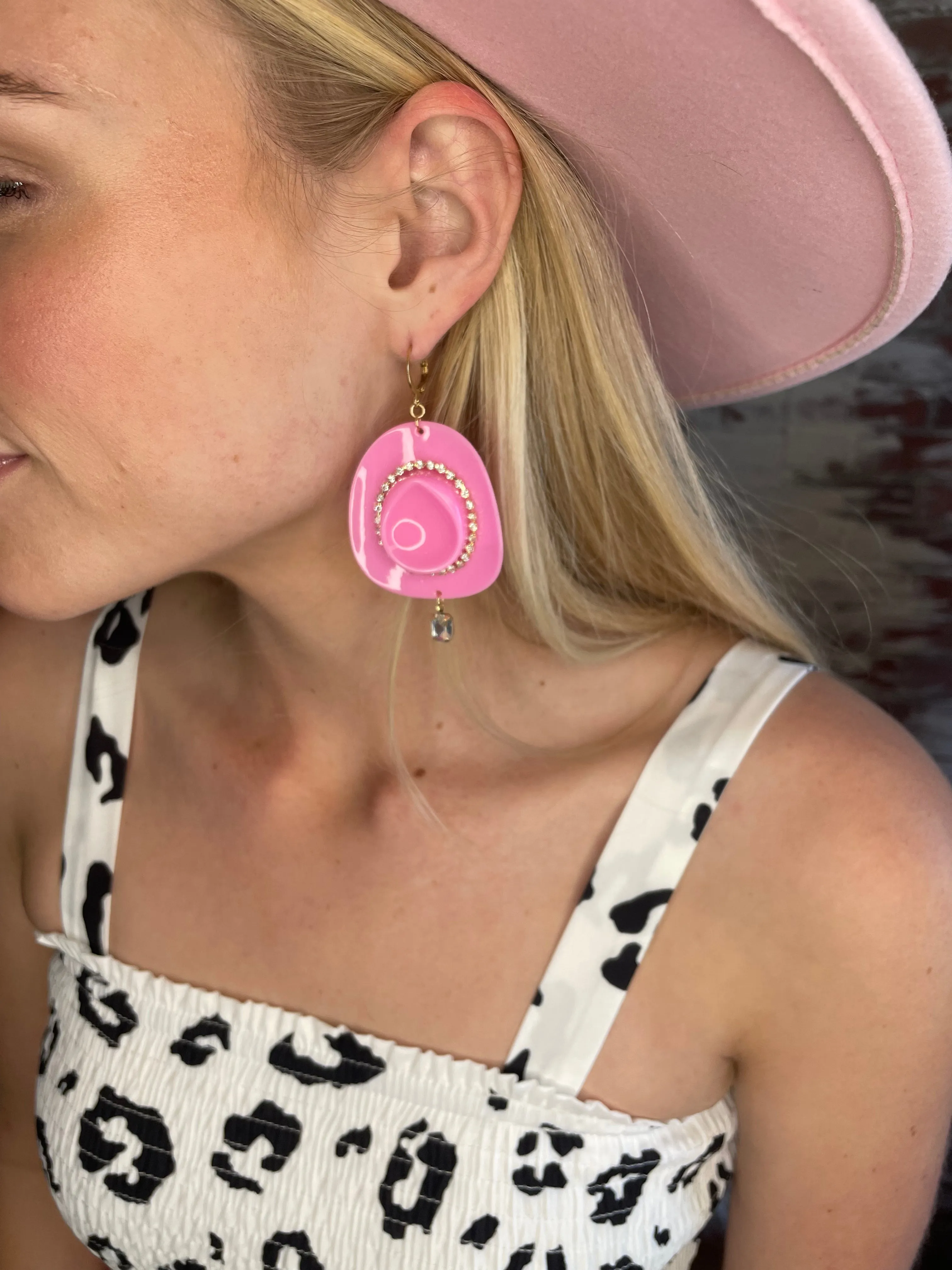 Pink Hat Drop Earrings