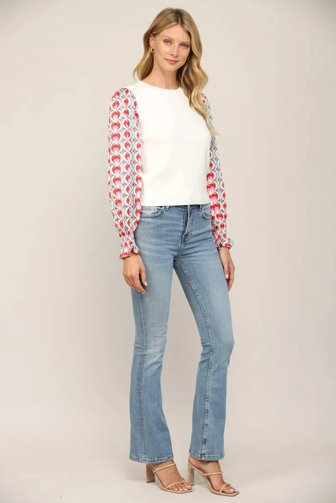 Save Me Print Sleeve Knit Top