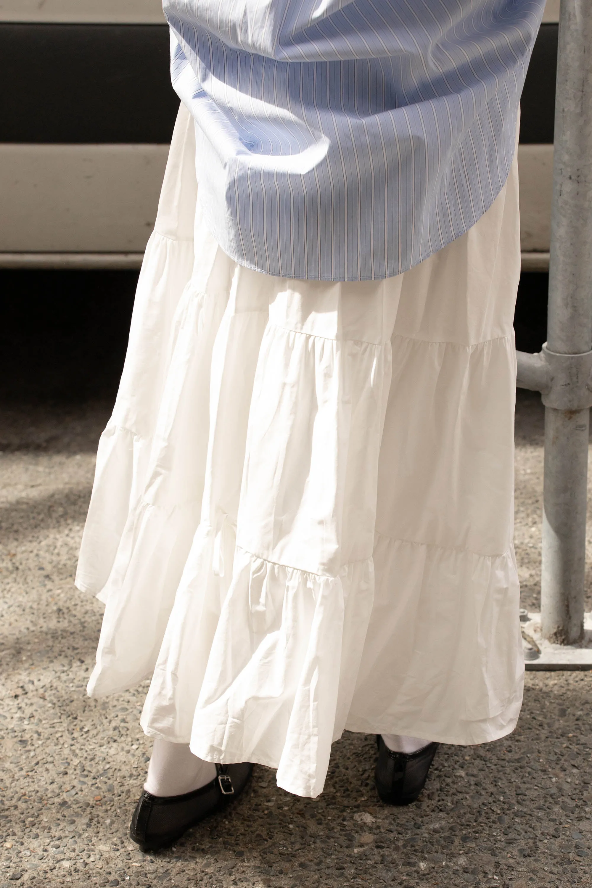 TIERED NYLON MAXI SKIRT