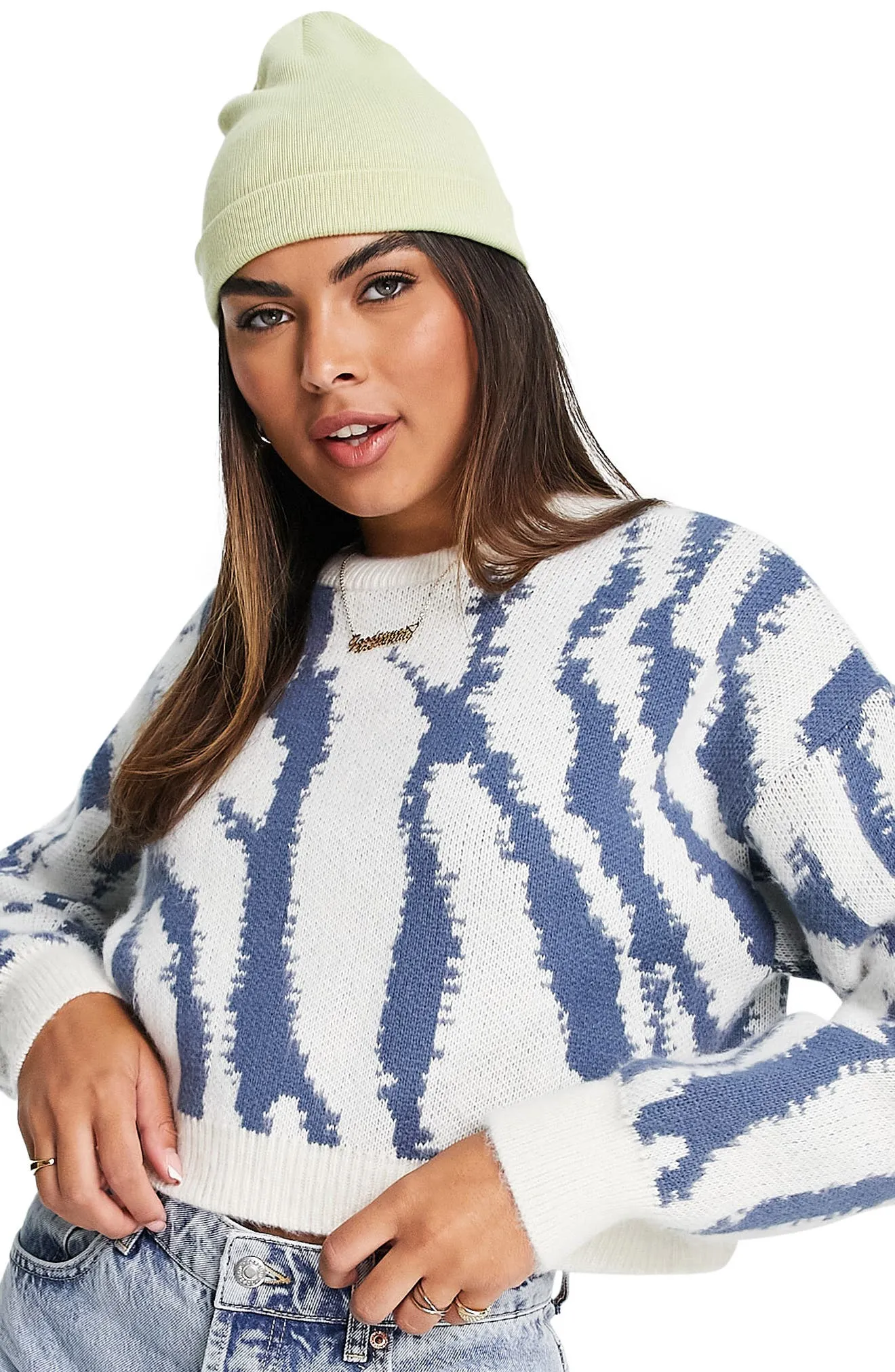 Topshop Abstract Crop Sweater