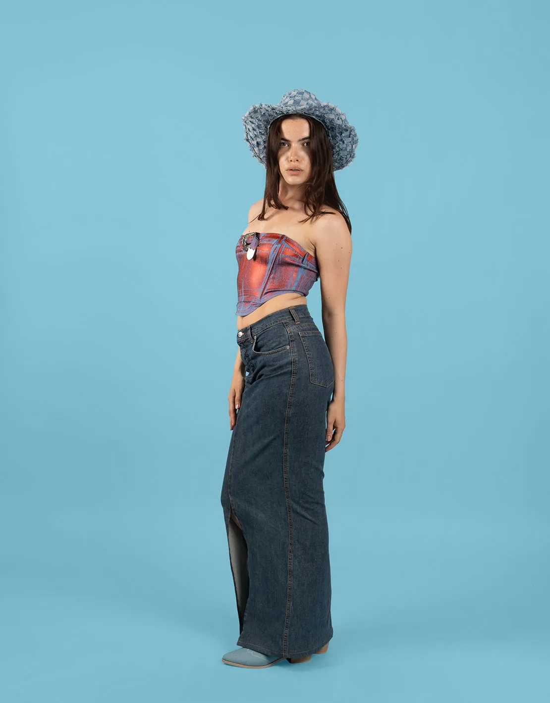 Vintage customized Moschino denim maxi skirt