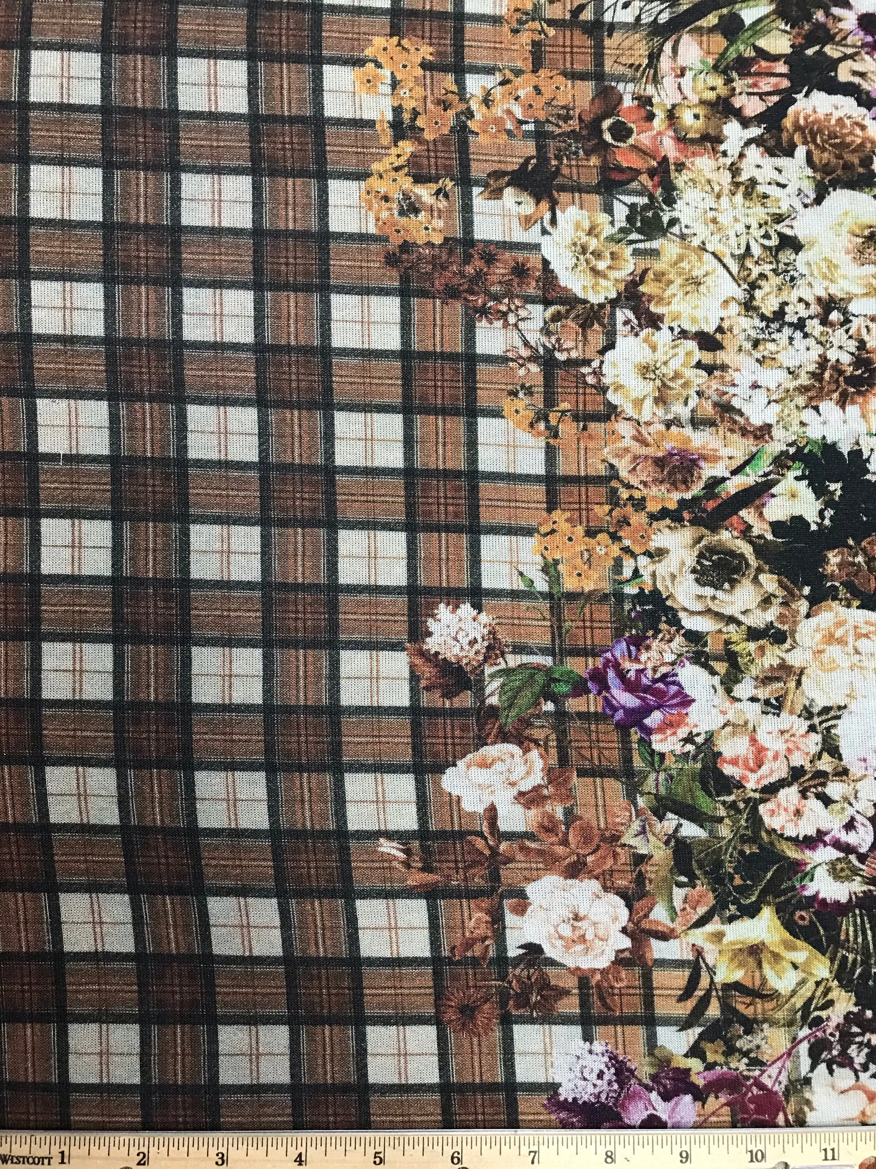 WK-7337W DIGITAL FLORAL PLAID PRINT WOOL VISCOSE KNIT. ITALY
