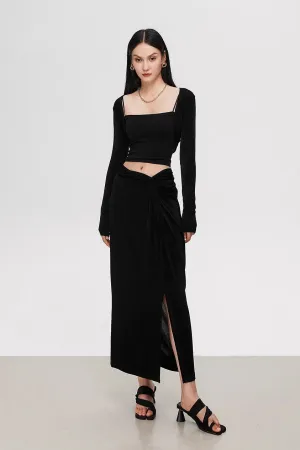 Women's Black Acetate High Waist Maxi Skirt